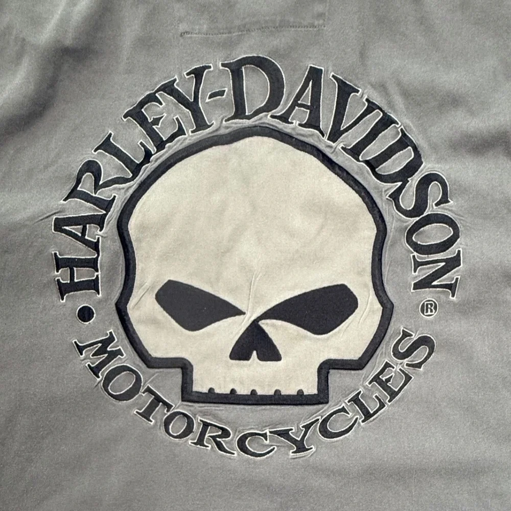 Harley Davidson Willie G Skull Work Shirt Mens 2XL Gray Short Sleeve 99031-08VM